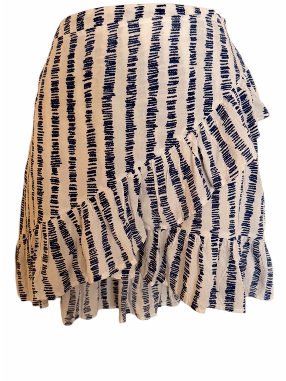 XIX Palms Blue & White Striped Ruffle Faux Wrap Mini Skirt Small